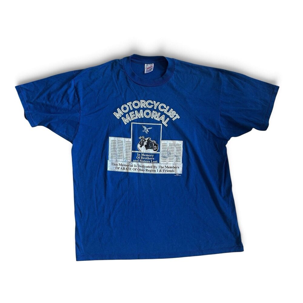 Vintage 1996 Motorcyclist MC Memorial ABATE Ohio Region I T-Shirt 2XL Blue Soft